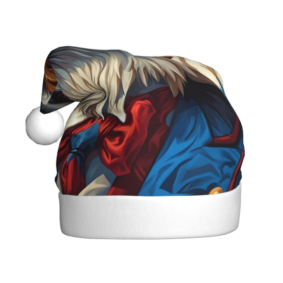 Fuzoiu Surreal Bald Eagle Gentleman Print Santa Hat Christmas Hat for Adults,Santa Hats with Pompom, Unisex Xmas Holiday Hat for Christmas New Year Festive Party Supplies