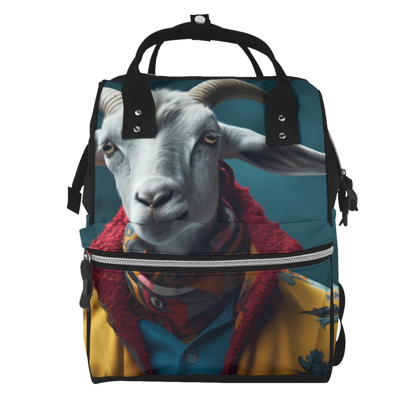 Fuzoiu Surrealist Goat Print Diaper Bag Backpack,Baby Essentials Travel Tote,Multi function Waterproof Diaper Bag, Travel Essentials Baby Bag - Unisex