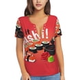 thumbnail image 1 of Fuzoiu Sushi Print Women's V-Neck T-Shirt,Women's Short Sleeve Top, Comfortable for Work, Leisure, and Sports, 1 of 7
