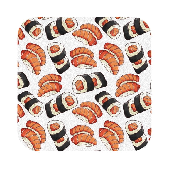 Fuzoiu Sushi Roll Print Leather Coasters Set,Drink Coasters Set of 6,for Tabletop Protection, Durable PVC Coasters,Home Décor and Housewarming Gift,Square
