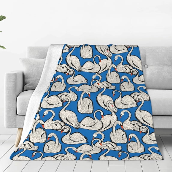 Fuzoiu Swan Birds Print Ultra-Soft Micro Fleece Blanket,All Seasons Flannel Throw, Lightweight Blanket for Bed, Sofa, Couch, Movie Night, Camping, and Travel-80"x60"