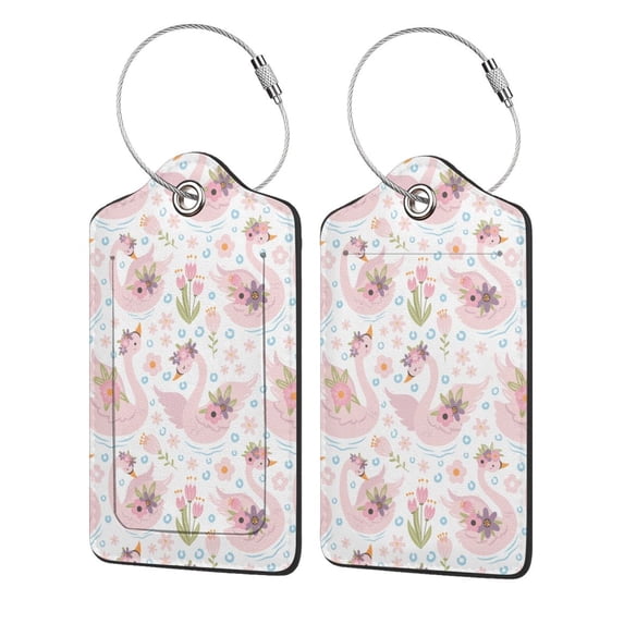 Fuzoiu Swan And Flowers Print Premium Leather Luggage Tag,Travel Accessory,Luggage Tag for Suitcase Baggage Handbag Travel Bag,Name Card & Privacy Cover-1