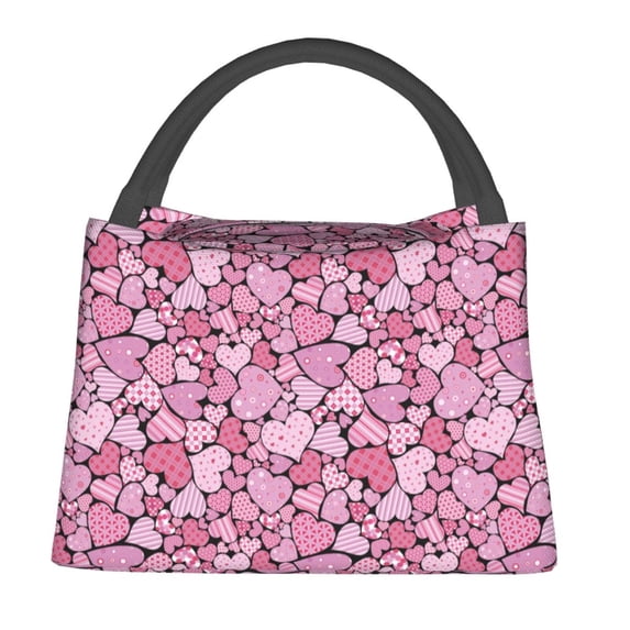 Fuzoiu Sweet Heart Print Portable Insulation Lunch Bag,Large Lunch Box,Container Reusable Leakproof Tote for Work, Travel, and Outdoor Activities