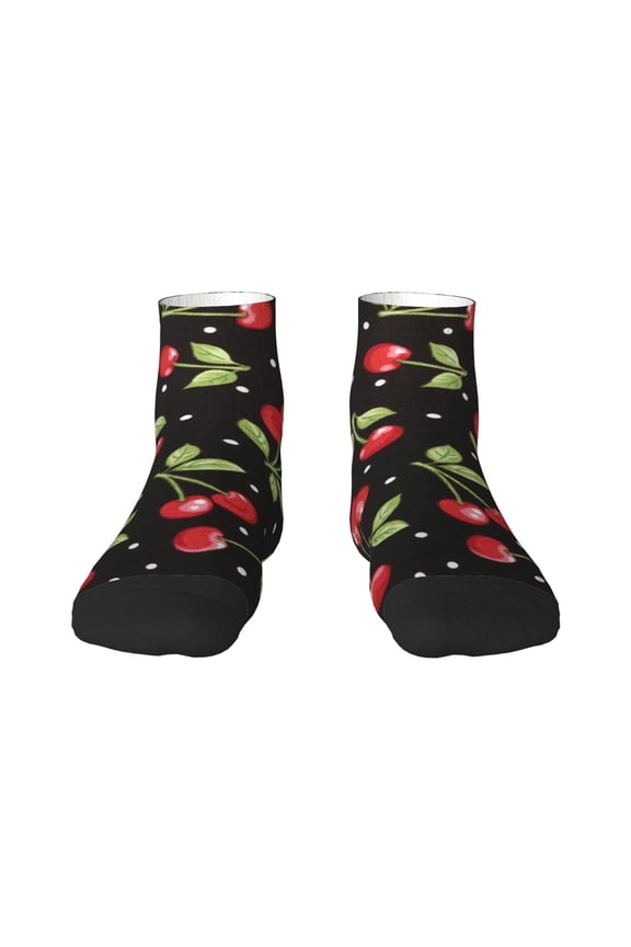 Sweet Red Cherry Print Adult Socks, Crew Moisture-wicking Socks, Unisex Cushion Crew Socks,Casual Sports Ankle Socks