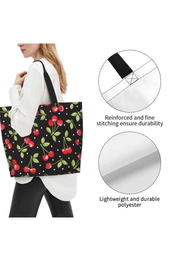 Fuzoiu Sweet Red Cherry Print Tote Bags for Women,Shoulder Bag, Gym Tote,Top Handle Ladies Shoulder Bags for Work Beach Travel and Shopping Grocery