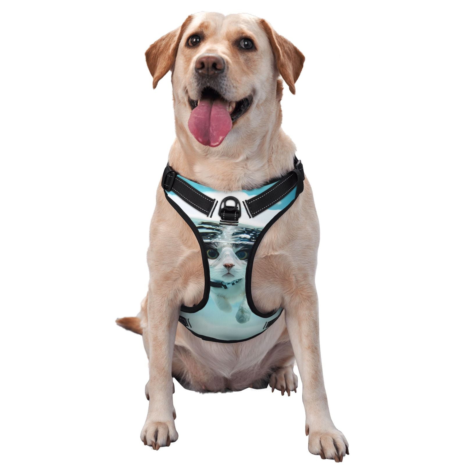 Fuzoiu Swimming Cat Goggles Print Reflective Dog Harness,Adjustable, Breathable Pet Vest,Dog Harness No Pull,No Choke Pet Vest for Small, Medium, and Large Dogs-Medium