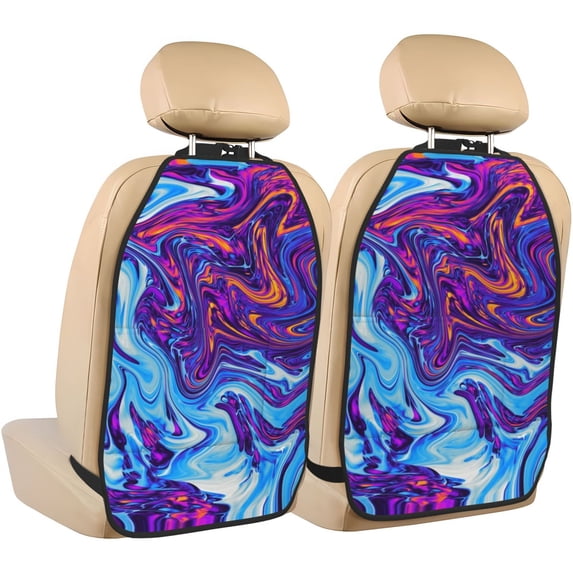 Fuzoiu Swirl Print Blue Purple Print 2 Pack Kick Mat Back Seat Protector With 3 Storage Pockets, Universal Car Seat Back Organizer For Kids Pets, Waterproof Backseat Protector For Most Car