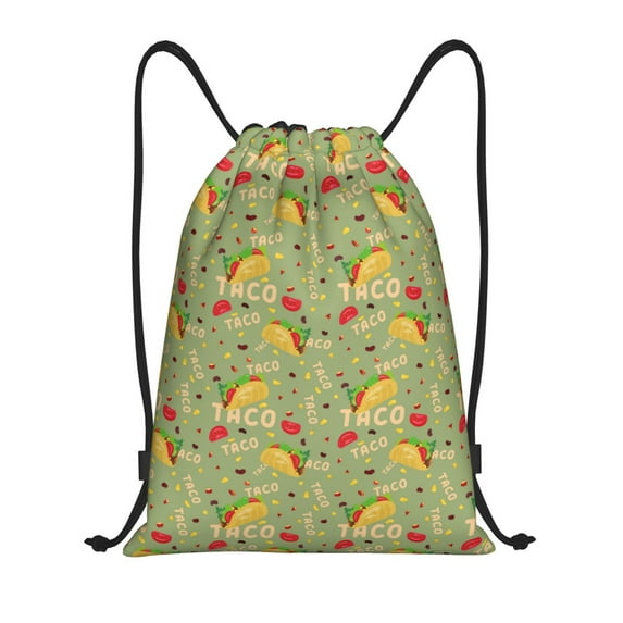Fuzoiu Taco Print Drawstring Backpack for Gym, Travel, Yoga,Sports Sackpack String Bag for Women Men-Medium