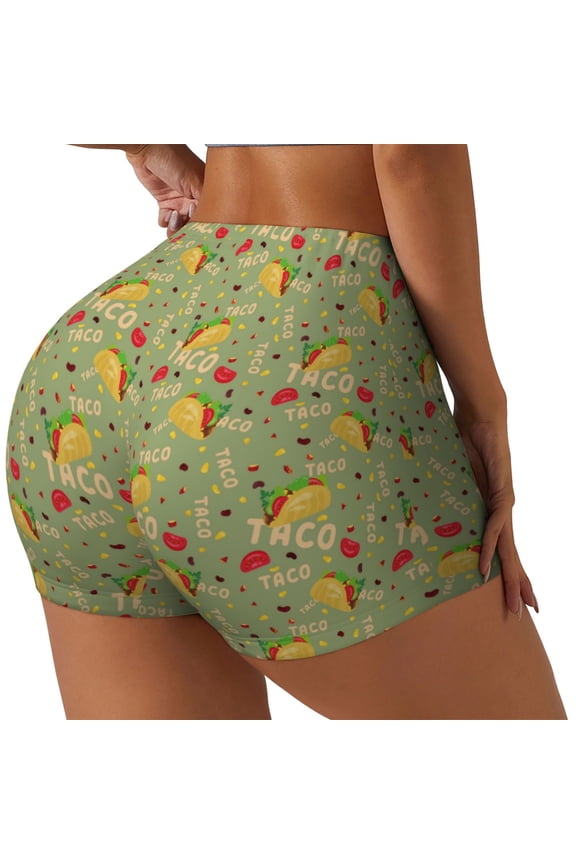 Taco Print Women's Workout Shorts,Workout Biker Shorts Women,Exercise Fitness Shorts,Scrunch Short, Athletic Shorts for Gym Yoga Running Sport Active-XX-Large