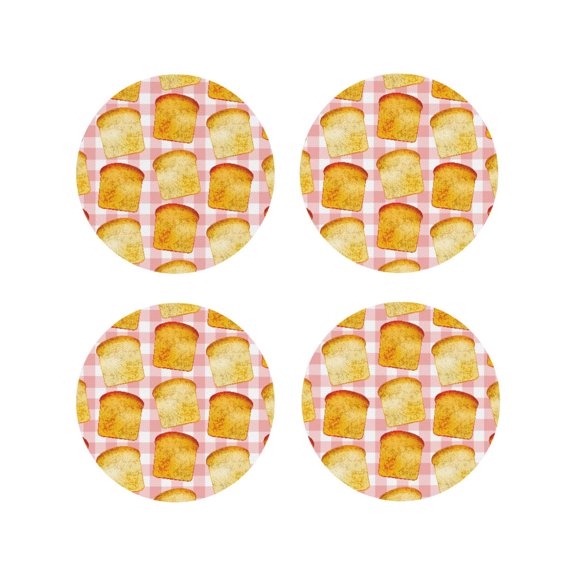Fuzoiu Tasty Toasts Print Leather Coasters Set,Drink Coasters Set of 4,for Tabletop Protection, Durable PVC Coasters,Home Décor and Housewarming Gift-Round Shape