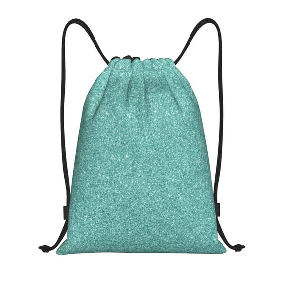 Fuzoiu Teal Green Glitter Print Drawstring Backpack for Gym, Travel, Yoga,Sports Sackpack String Bag for Women Men-Medium