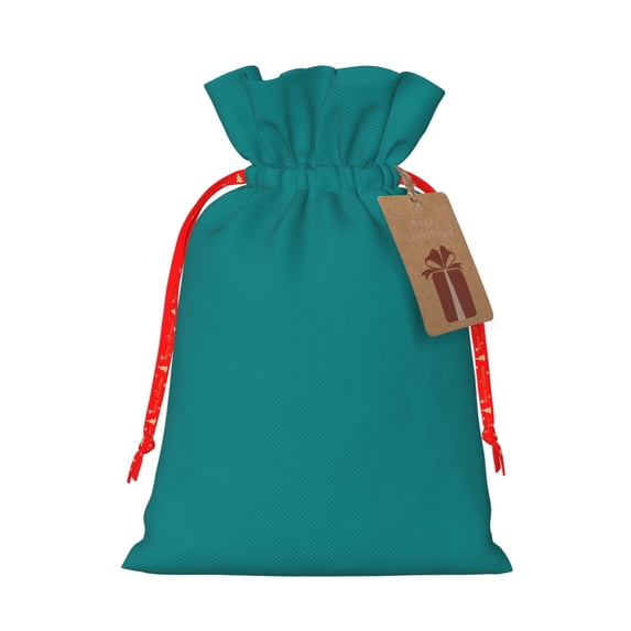 Fuzoiu Teal Print Christmas Gift Bag,Burlap Gift Bag with Drawstring Closure & Hang Tag,Perfect for Holidays, Birthdays, and Special Occasions-Small