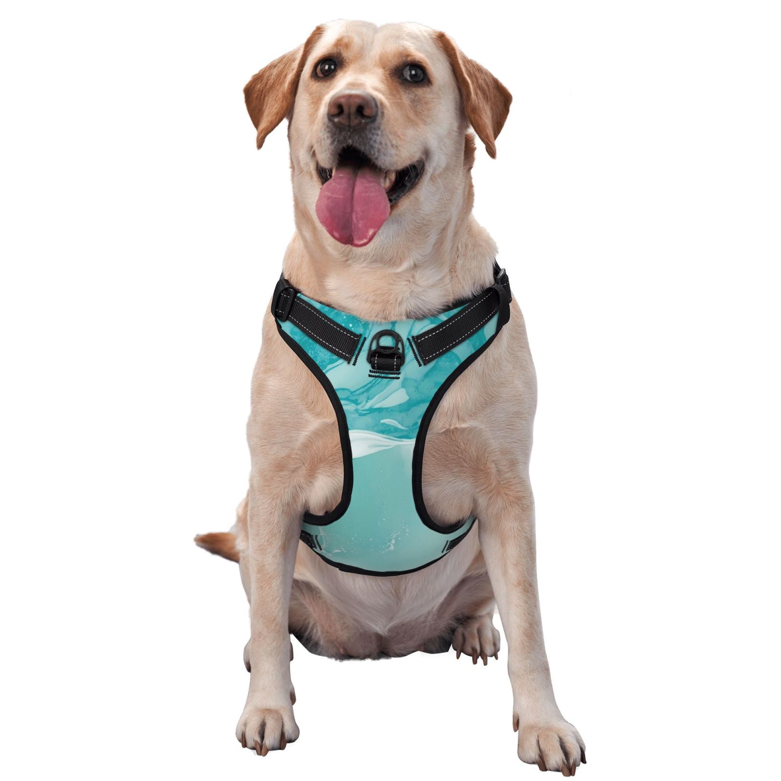 Fuzoiu Teal Turquoise 1 Print Reflective Dog Harness,Adjustable, Breathable Pet Vest,Dog Harness No Pull,No Choke Pet Vest for Small, Medium, and Large Dogs-Small