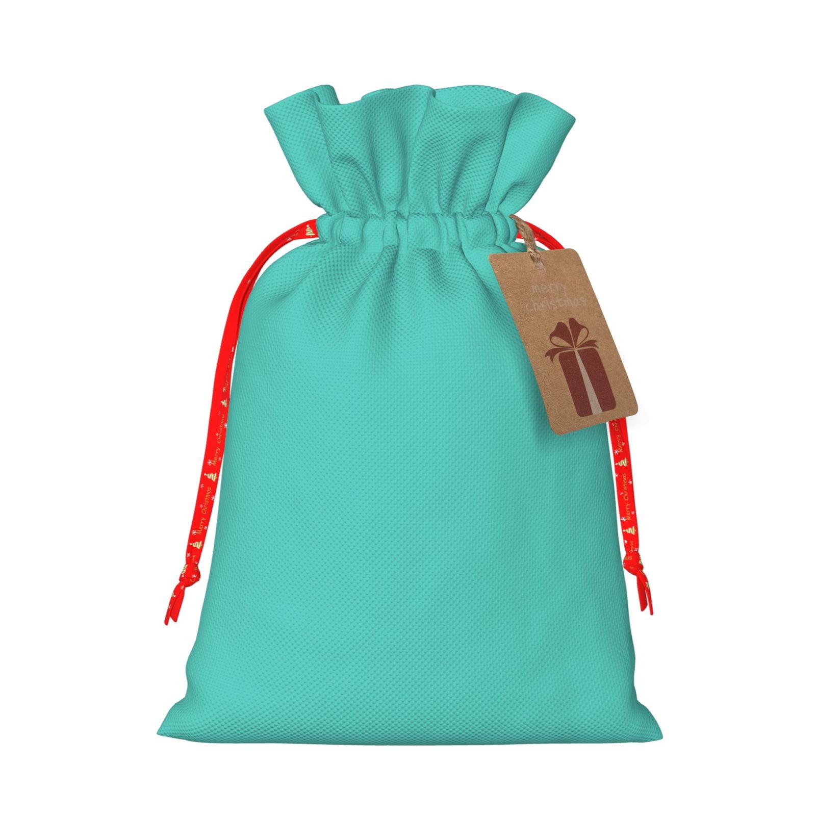 Fuzoiu Teal Turquoise Print Christmas Gift Bag Burlap Gift Bag with