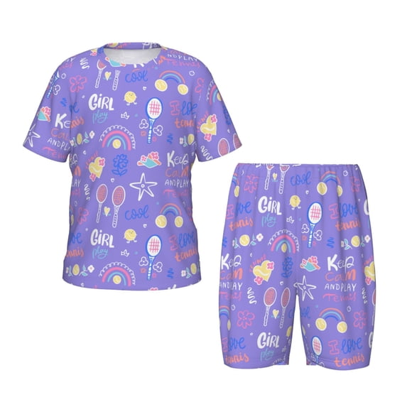 Fuzoiu Tennis 1 Print Boys Girls Pjs Sleepwear,2 Piece Pajam,Comfy Pajama Shorts Sets,T-Shirt and Short Pajama Set For Kids-XX-Large