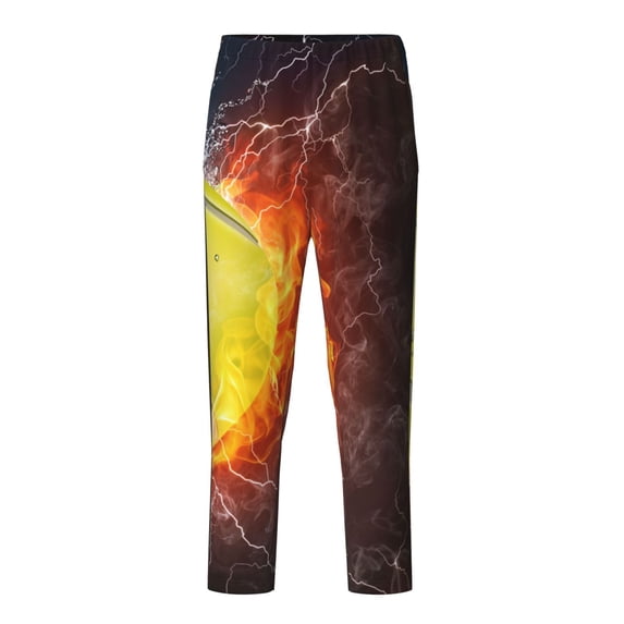 Fuzoiu Tennis Ball On Fire And Water Print Teenagers' Pajama Pants,Lounge Pants with Elastic Waistband and Pockets,Long Pajama Pants for Boys and Girls-XS(5-6)