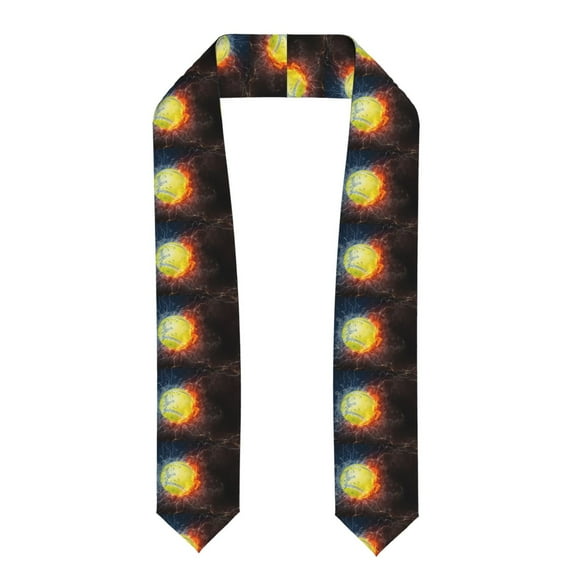 Fuzoiu Tennis Ball On Fire And Water Print Graduation Sash,Graduation Stole,Unisex Adult Graduation Stole Shawl 91" Long,for Academic Commencements Shawl-Flattened