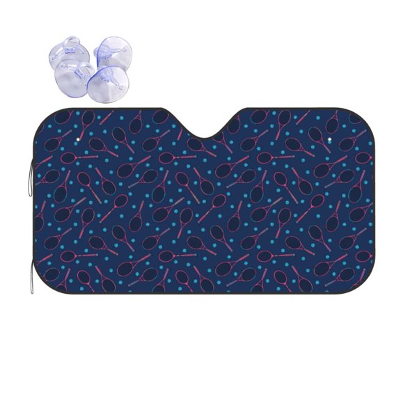 Fuzoiu Tennis Racket Print Car Windshield Sun Shade,Block Uv Rays Sunshade,Foldable Front Window Sun Visor Protector for Car,SUV,Truck-Keep Vehicle Cool-Tennis Racket