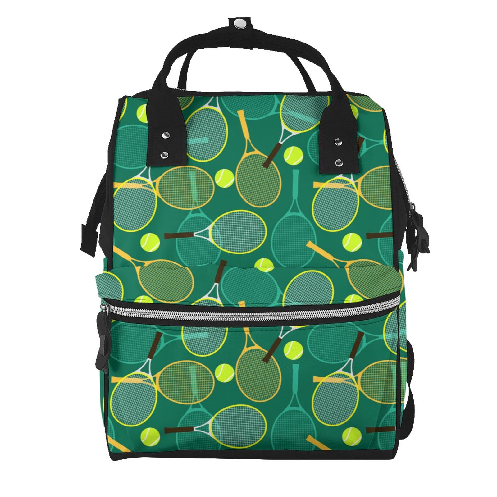 Fuzoiu Tennis Rackets and Balls Print Diaper Bag Backpack,Baby Essentials Travel Tote,Multi function Waterproof Diaper Bag, Travel Essentials Baby Bag - Unisex