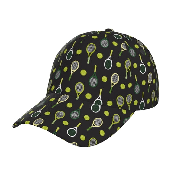 Fuzoiu Tennis Rackets Print Adjustable Baseball Cap for Men and Women, Unisex Sports Hat, Sun Protection Hat for Running Workouts and Outdoor Activities All Seasons