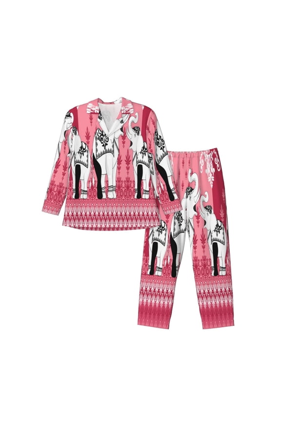 Thai elephant Print Men's Long-Sleeved Pajama,Lounge Button Down Nightwear,Mens Notch Collar Pajama Set-XX-Large