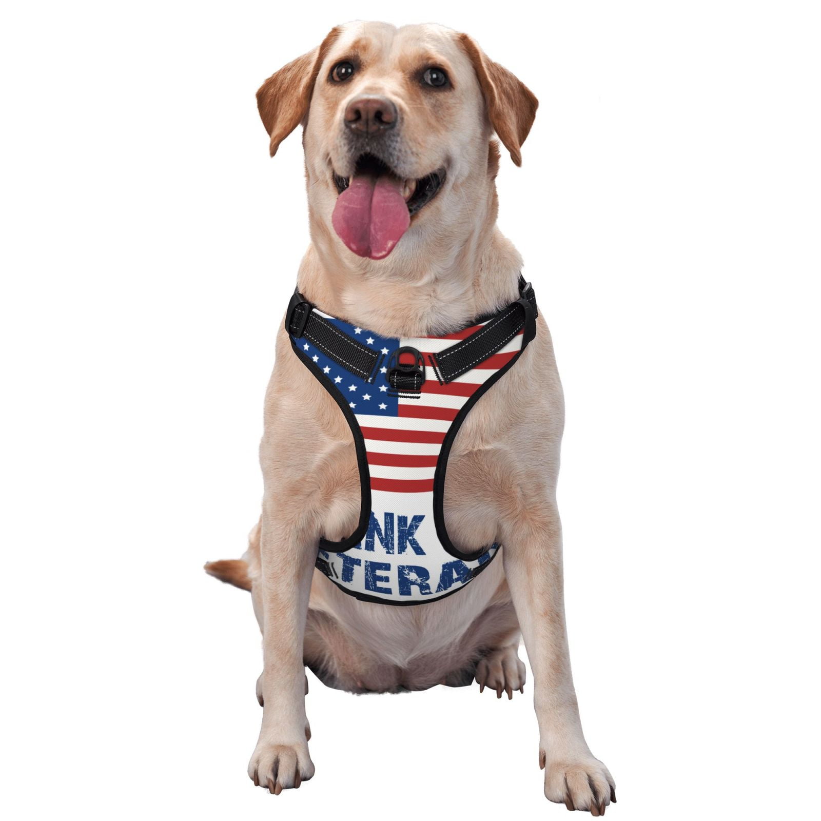 Fuzoiu Thank You Veterans Print Reflective Dog Harness,Adjustable, Breathable Pet Vest,Dog Harness No Pull,No Choke Pet Vest for Small, Medium, and Large Dogs-Large