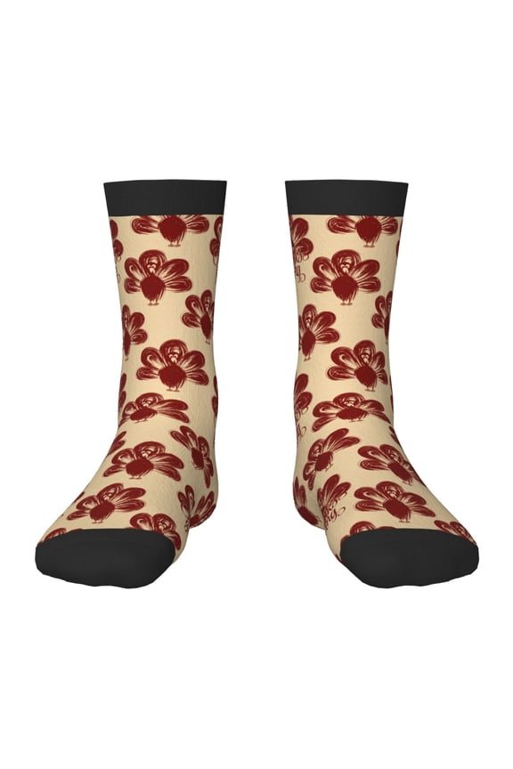 Thanksgiving Sketch Turkey Print Kids Socks For Boys Girls,Grip Crew Socks with Non Slip,Lightweight Stretch Crew Socks,Toddlers Crew Boot Socks