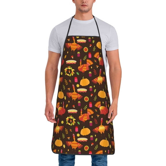 Fuzoiu Thanksgiving Turkey Print Waterproof Apron, Kitchen Apron for Women Men Chef, Apron for Christmas Dinner Party Cooking Baking Crafting House Cleaning Kitchen