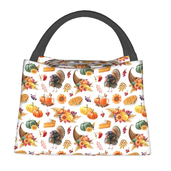Fuzoiu Thanksgiving Turkeys 1 Print Portable Insulation Lunch Bag,Large Lunch Box,Container Reusable Leakproof Tote for Work, Travel, and Outdoor Activities