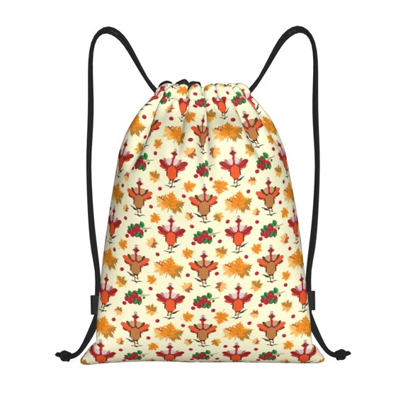 Fuzoiu Thanksgiving Turkeys Print Drawstring Backpack for Gym, Travel, Yoga,Sports Sackpack String Bag for Women Men-Small
