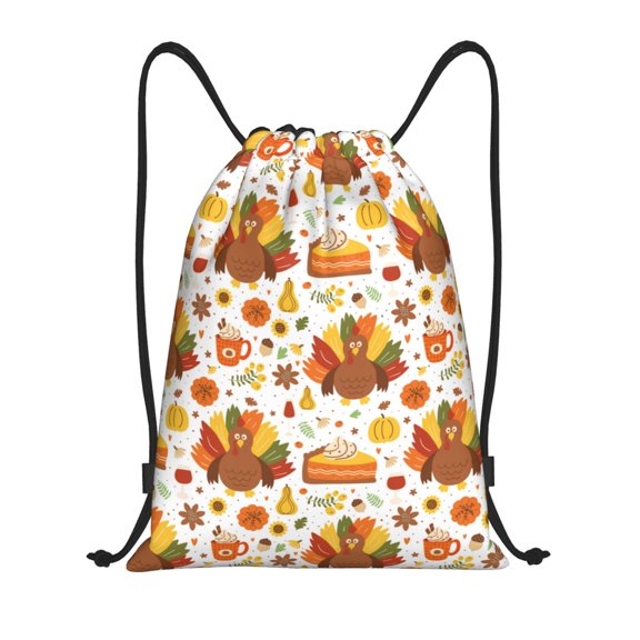 Fuzoiu Thanksgiving With Turkey Print Drawstring Backpack for Gym, Travel, Yoga,Sports Sackpack String Bag for Women Men-Medium