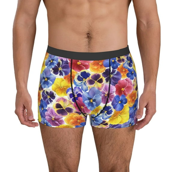 Fuzoiu The Garden Tricolor Pansy Flower Print Men's Ultra Breathable Underwear,No Riding Up Boxer Briefs with ComfortFlexible Waistband-Small