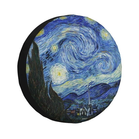 Fuzoiu The Starry Night Print Universal Spare Tire Cover with Buckle Strap, Waterproof Wheel Covers for Jeep, Trailer, RV, Truck and All Car-15 inch