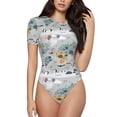 thumbnail image 1 of Fuzoiu The World Map with Cartoon Animals Print Women's Short-Sleeved Onesie, Short Sleeve Body Suits, Women Round Neck Bodysuits for Women,for Daily Wear, Parties, and Layering-Medium, 1 of 7