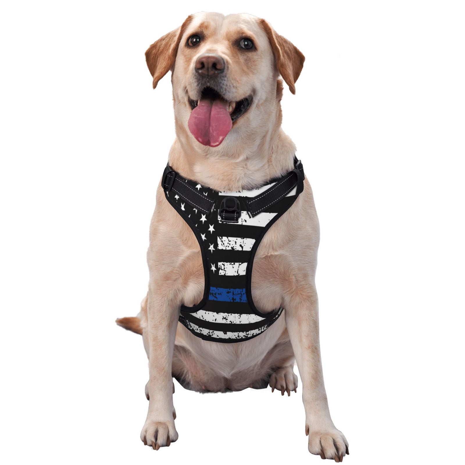 Fuzoiu Thin Blue Line Flag Print Reflective Dog Harness,Adjustable, Breathable Pet Vest,Dog Harness No Pull,No Choke Pet Vest for Small, Medium, and Large Dogs-Small