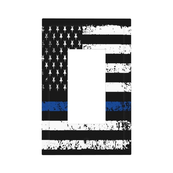 Fuzoiu Thin Blue Line Flag Print Single Duplex Outlet Cover Plate, Light Switch Cover, for Receptacle Light Switch, Switch Cover Decorative Wallplate-Style U