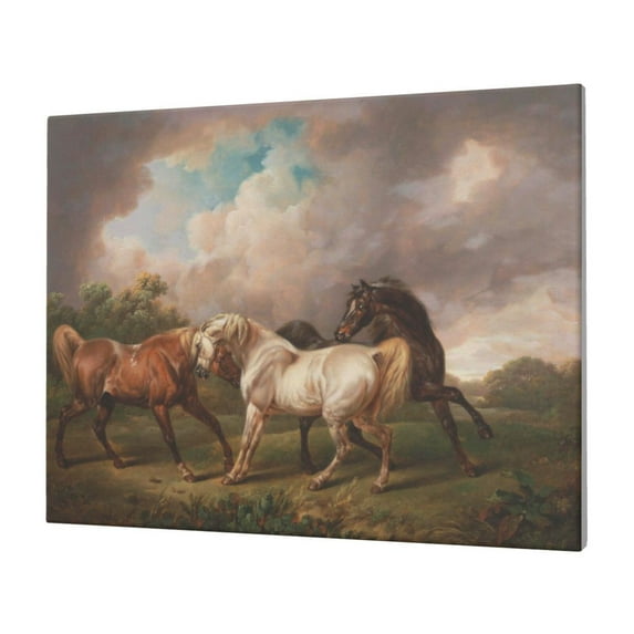 Fuzoiu Three Horses Oil Painting Print Canvas Wall Decorative,Modern Artwork Picture Decor Painting,Living Room Bedroom Home Office,Framed Hangable Decorative Artwork Size 30x40