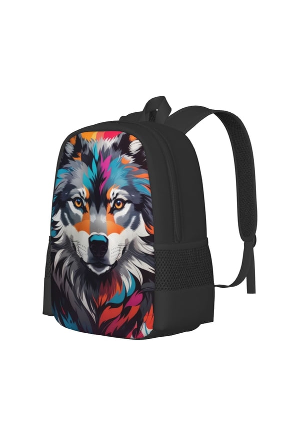 Tie-Dye Wolf Head Print Large Capacity Backpack,Travel Backpack,Laptop Bag,College School Rucksack Bag,for School, Travel & Outdoor Activities