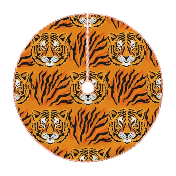 Fuzoiu Tiger Print Christmas Tree Skirt,Xmas Christmas Decorations,Xmas Tree Mat for Farmhouse Holiday New Years Home Party Decor Tree Rugs-30"
