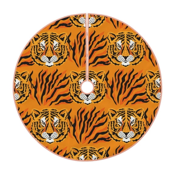 Fuzoiu Tiger Print Christmas Tree Skirt,Xmas Christmas Decorations,Xmas Tree Mat for Farmhouse Holiday New Years Home Party Decor Tree Rugs-30"
