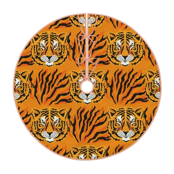 Fuzoiu Tiger Print Christmas Tree Skirt,Xmas Christmas Decorations,Xmas Tree Mat for Farmhouse Holiday New Years Home Party Decor Tree Rugs-30"