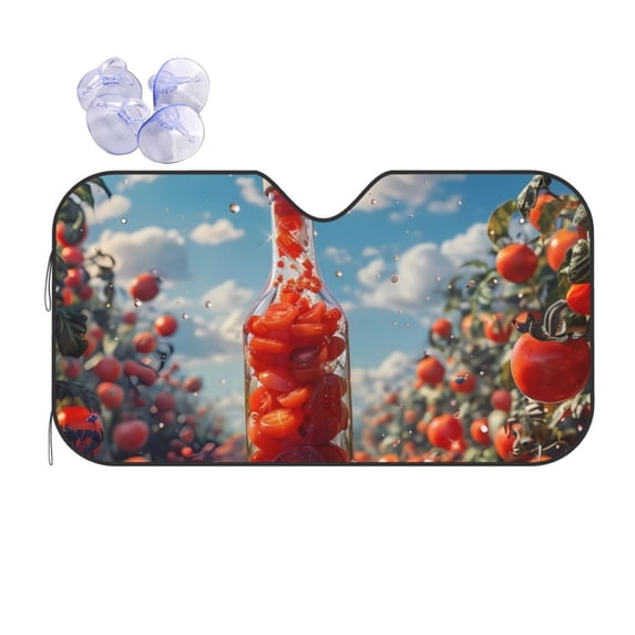 Fuzoiu Tomato Field Bottle Print Car Windshield Sun Shade,Block Uv Rays Sunshade,Foldable Front Window Sun Visor Protector for Car,SUV,Truck-Keep Vehicle Cool-Tomato Field Bottle