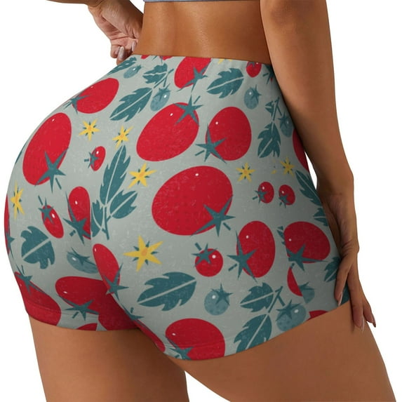 Fuzoiu Tomato Print Women's Workout Shorts,Workout Biker Shorts Women,Exercise Fitness Shorts,Scrunch Short, Athletic Shorts for Gym Yoga Running Sport Active-Medium
