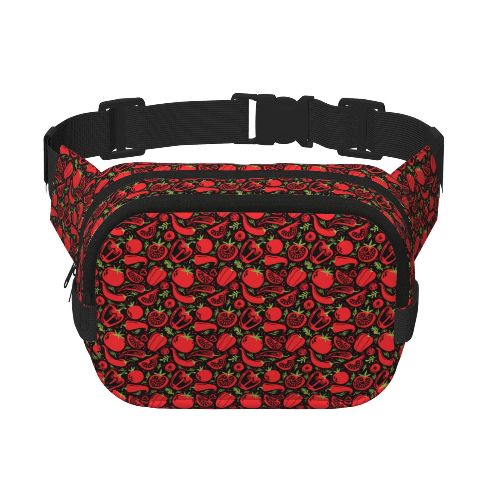Fuzoiu Tomatoes And Chili Print Unisex Square Double Layer Waist Bag,Crossbody Fanny Pack Travel Workout Accessory