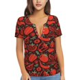 thumbnail image 1 of Fuzoiu Tomatoes And Chili Print Women's V-Neck T-Shirt,Women's Short Sleeve Top, Comfortable for Work, Leisure, and Sports, 1 of 7