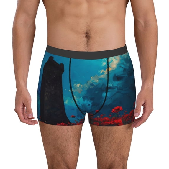 Fuzoiu Tower And Red Roses Print Men's Ultra Breathable Underwear,No Riding Up Boxer Briefs with ComfortFlexible Waistband-X-Large
