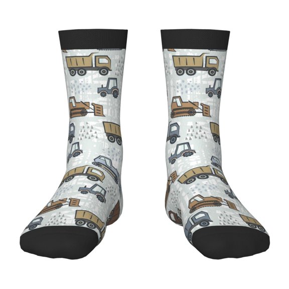 Fuzoiu Tractor and Dumper Print Kids Socks For Boys Girls,Grip Crew Socks with Non Slip,Lightweight Stretch Crew Socks,Toddlers Crew Boot Socks