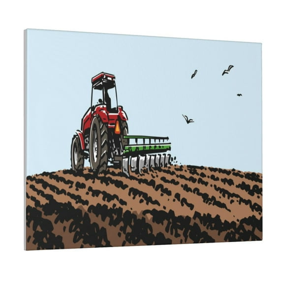 Fuzoiu Tractor plowing a field Print Canvas Wall Art for Bathrooms,Wall Decor for Bedroom,Framed Artwork for Wall,Modern Wall Decorations Prints Picture for Kitchen Home