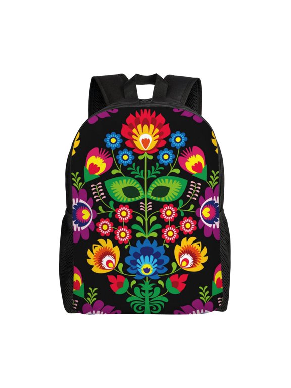 Traditional Floral Polish Print Laptop Backpack,Work Business Backpacks, Large Capacity Nurse Bag College Bookbag for School, Waterproof Casual Daypack for Travel