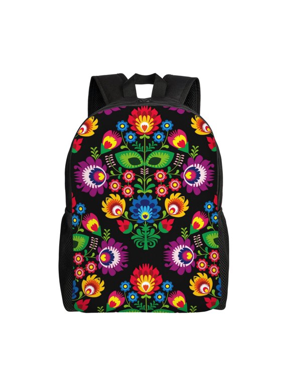 Traditional Floral Polish Print Laptop Backpack,Work Business Backpacks, Large Capacity Nurse Bag College Bookbag for School, Waterproof Casual Daypack for Travel